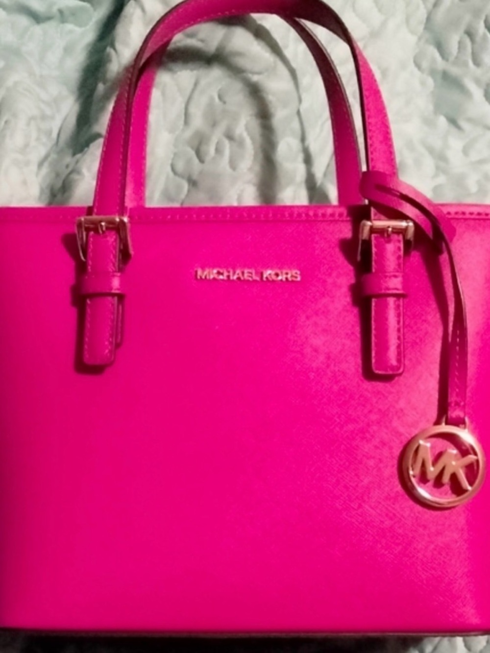 Michael Kors Jet Set Travel Extra-Small Saffiano Leather Top-Zip Tote Hot Pink